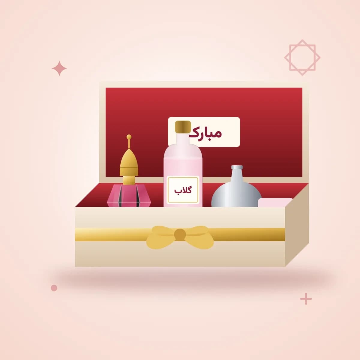 بستهٔ تحفهٔ عروس — عطر، گلاب، سرمه و صابون